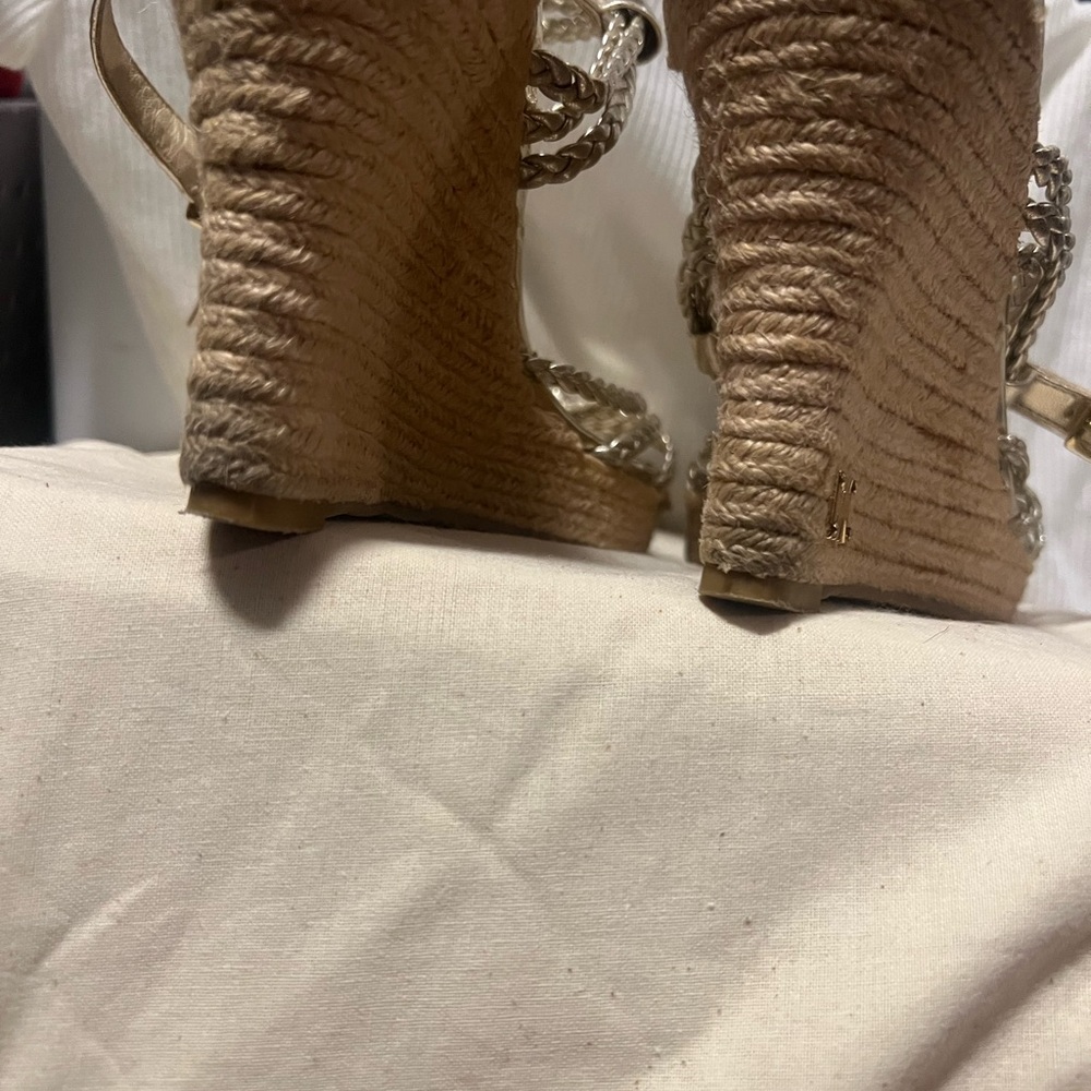Michael Kors Gold Braided Wedge Sandals - Picture 6 of 7